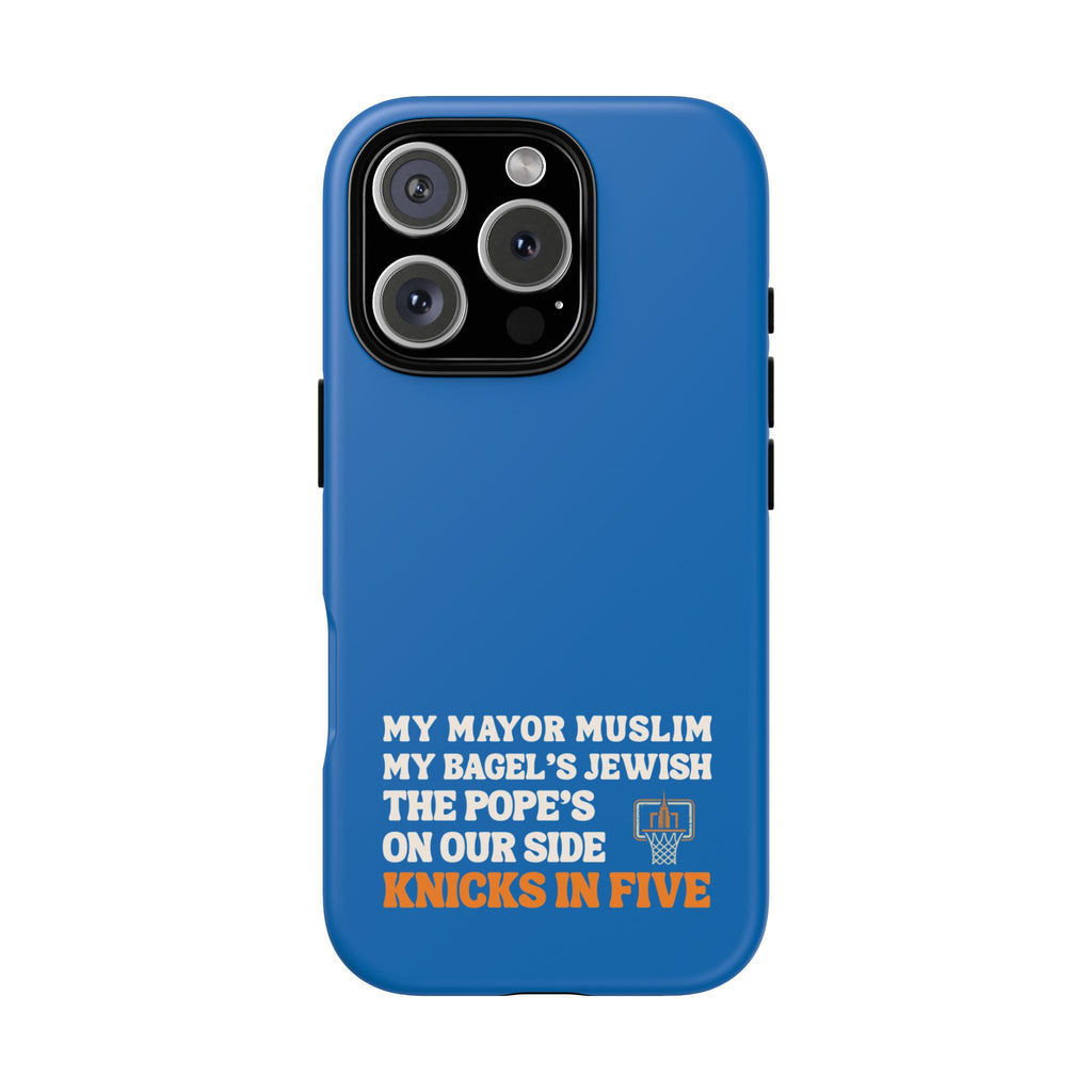 My Mayor Muslim Knicks In Five iPhone Case | My Bagel's Jewish The Pope's On Our Side NY Knicks 2026 Championship Funny Phone Cover