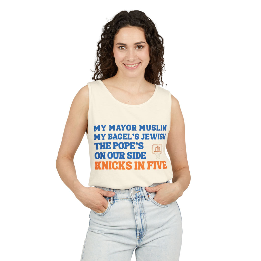 My Mayor Muslim My Bagel's Jewish The Pope's On Our Side Knicks In Five Tank Top | NY Knicks 2026 Championship Funny Tank | NYC Parade