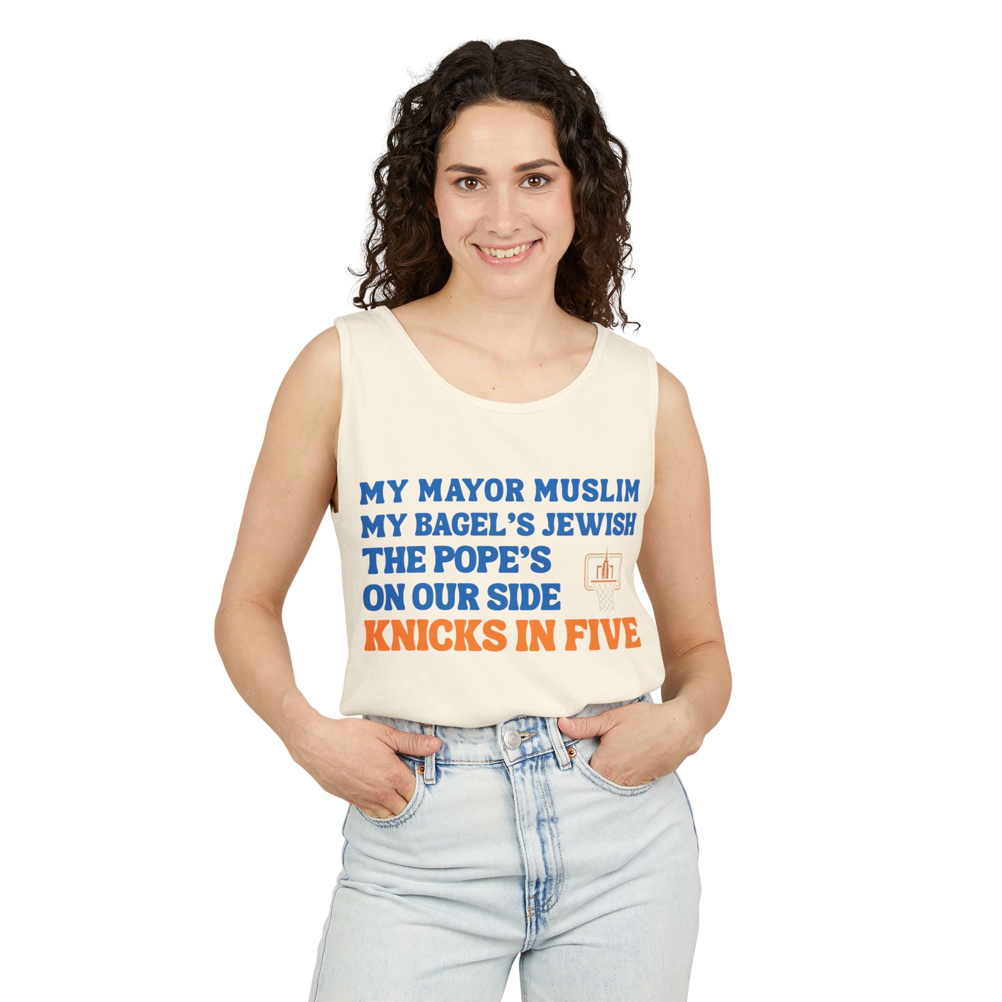 My Mayor Muslim My Bagel's Jewish The Pope's On Our Side Knicks In Five Tank Top | NY Knicks 2026 Championship Funny Tank | NYC Parade