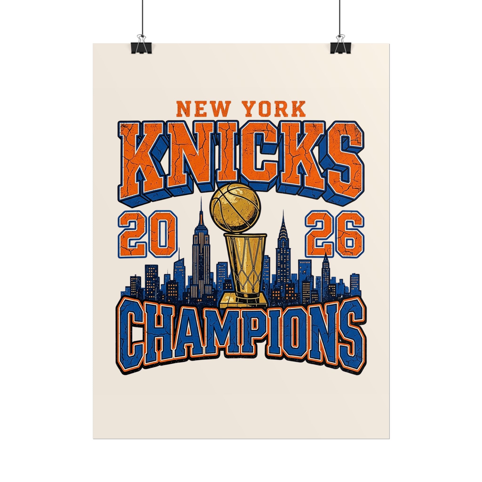 New York Knicks 2026 Champions Wall Art | Retro Skyline Poster