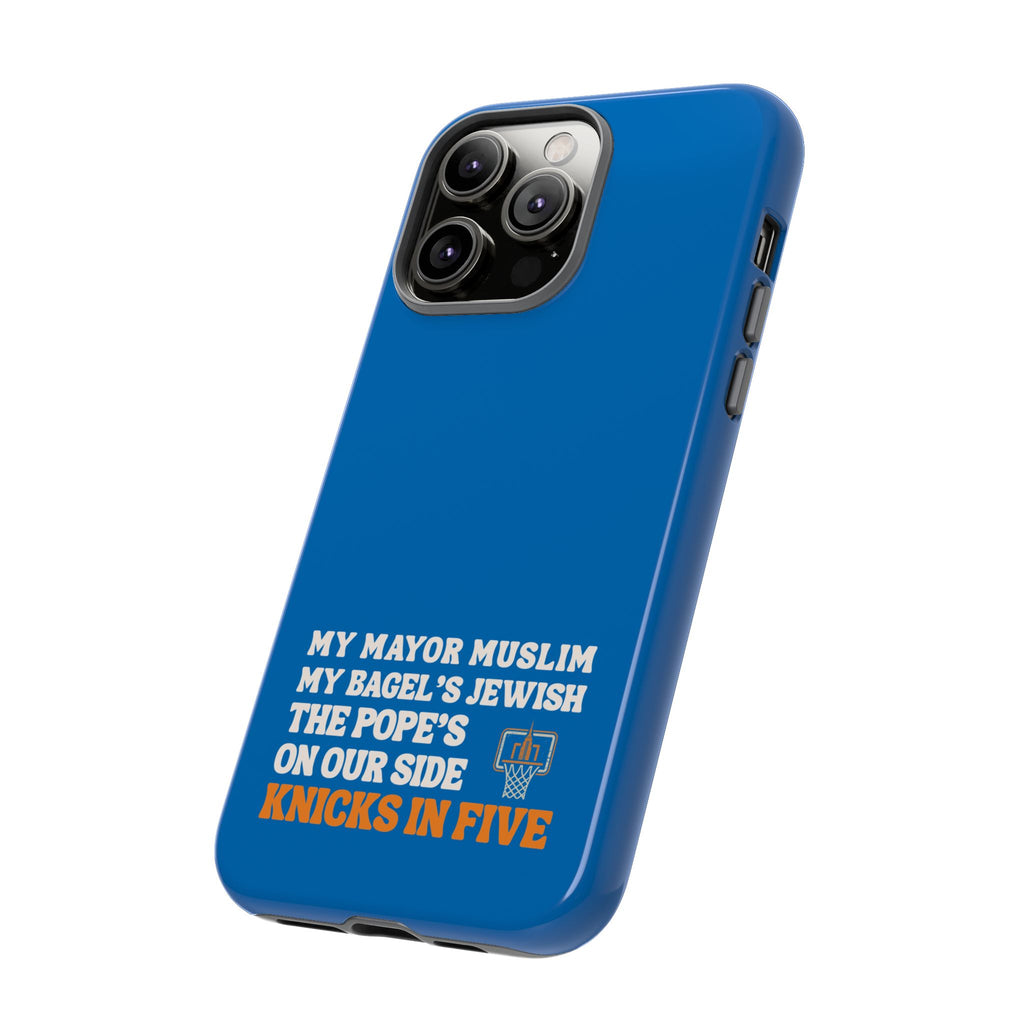 My Mayor Muslim Knicks In Five iPhone Case | My Bagel's Jewish The Pope's On Our Side NY Knicks 2026 Championship Funny Phone Cover