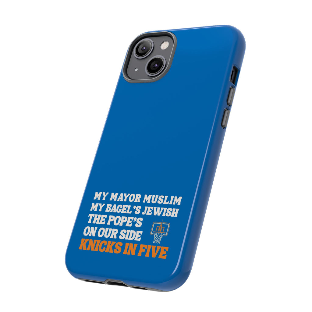 My Mayor Muslim Knicks In Five iPhone Case | My Bagel's Jewish The Pope's On Our Side NY Knicks 2026 Championship Funny Phone Cover