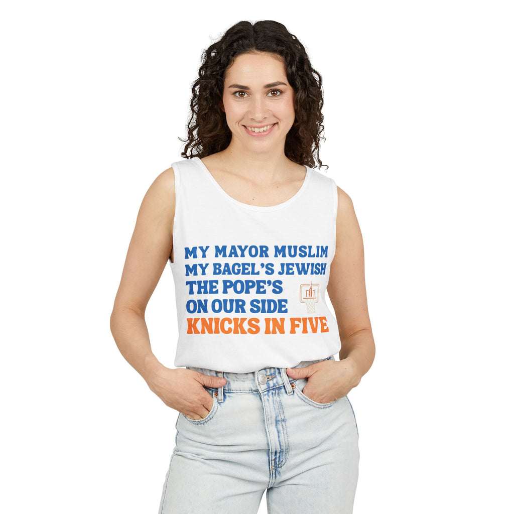 My Mayor Muslim My Bagel's Jewish The Pope's On Our Side Knicks In Five Tank Top | NY Knicks 2026 Championship Funny Tank | NYC Parade