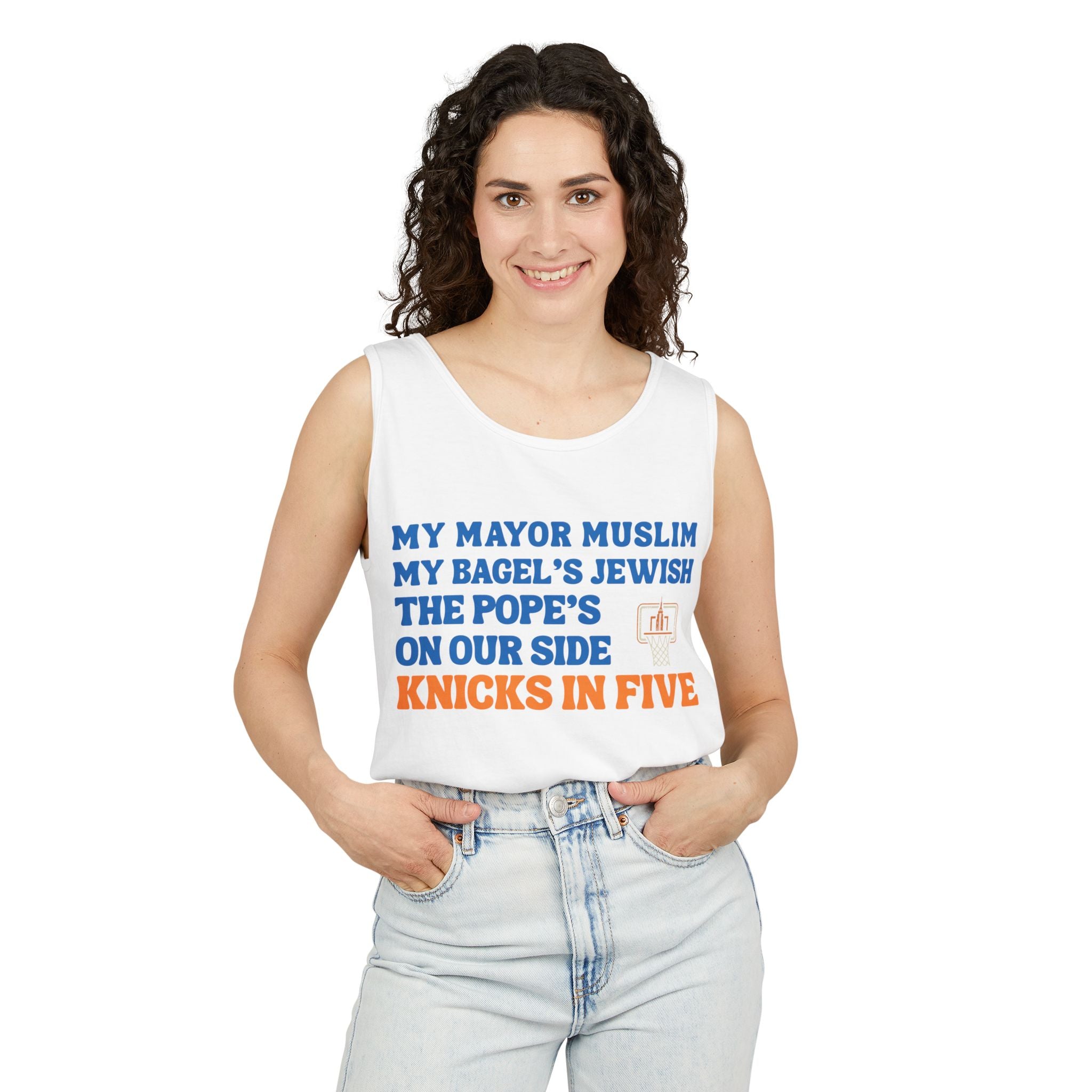 My Mayor Muslim My Bagel's Jewish The Pope's On Our Side Knicks In Five Tank Top | NY Knicks 2026 Championship Funny Tank | NYC Parade