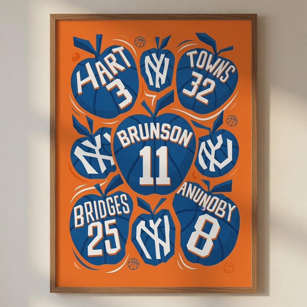 New York Knicks 2026 Championship Wall Art | Brunson and Team Retro Print