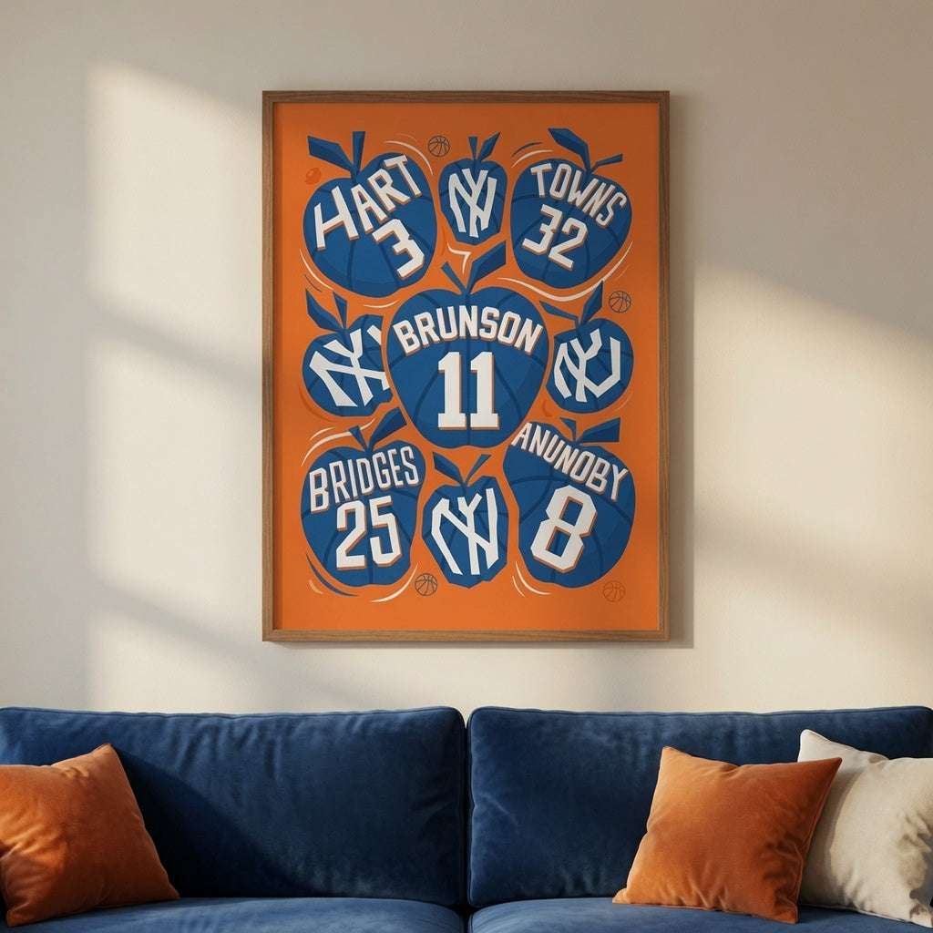 New York Knicks 2026 Championship Wall Art | Brunson and Team Retro Print