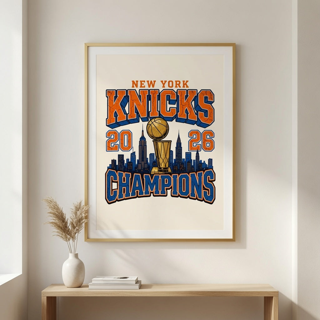 New York Knicks 2026 Champions Wall Art | Retro Skyline Poster