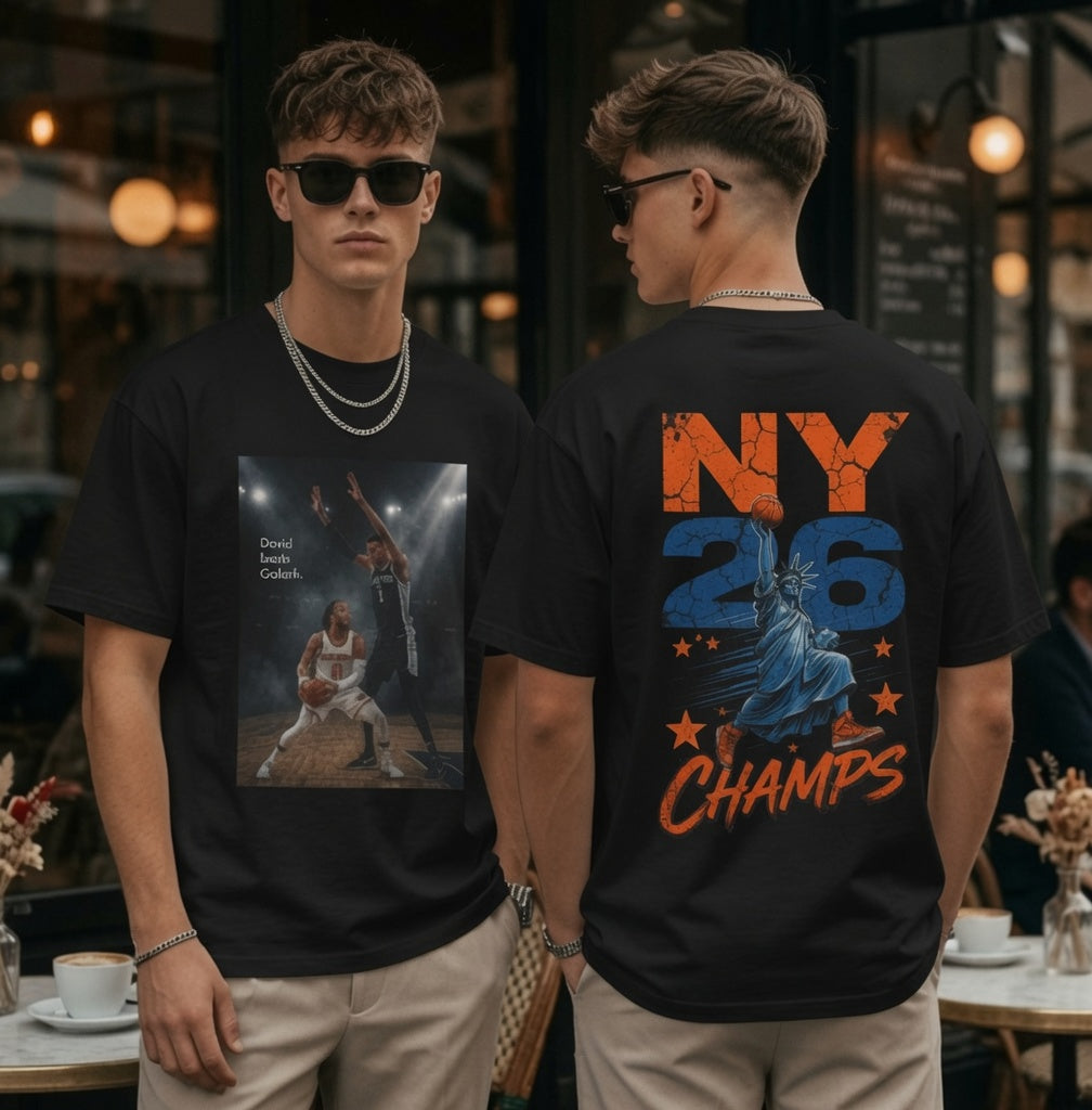 Knicks David Beats Goliath T-Shirt | 2026 NBA Champs Lady Liberty Shirt