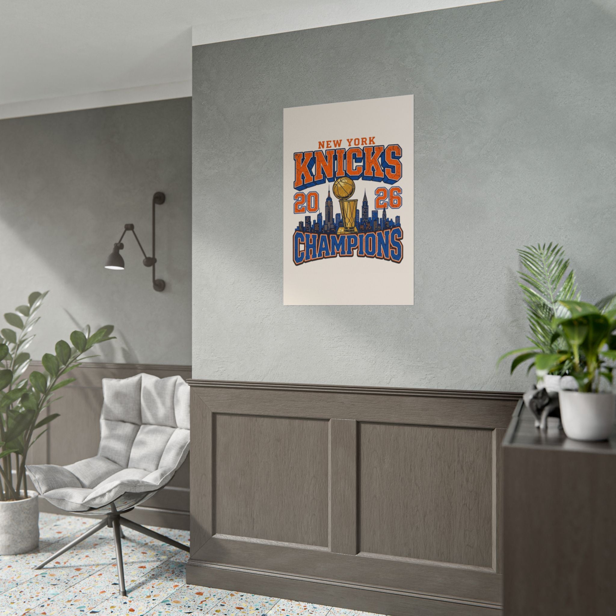 New York Knicks 2026 Champions Wall Art | Retro Skyline Poster