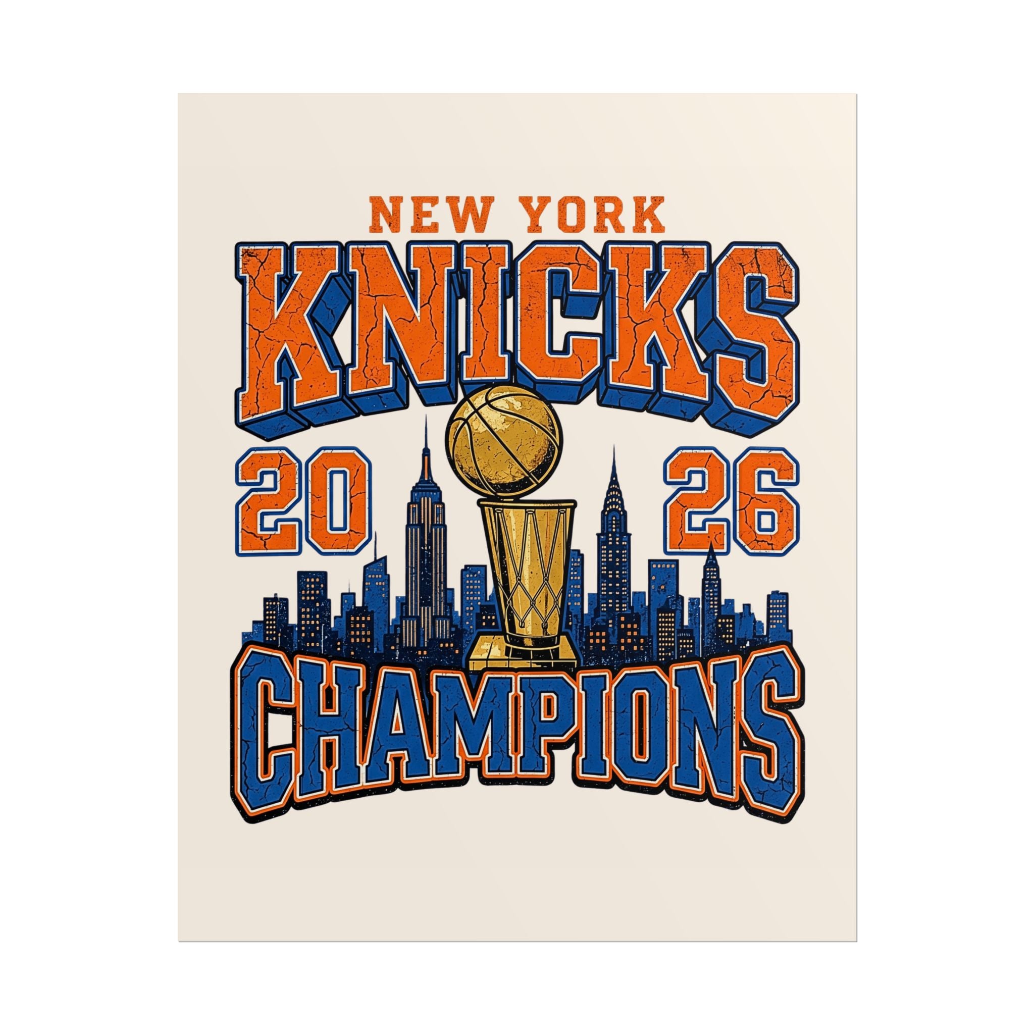 New York Knicks 2026 Champions Wall Art | Retro Skyline Poster