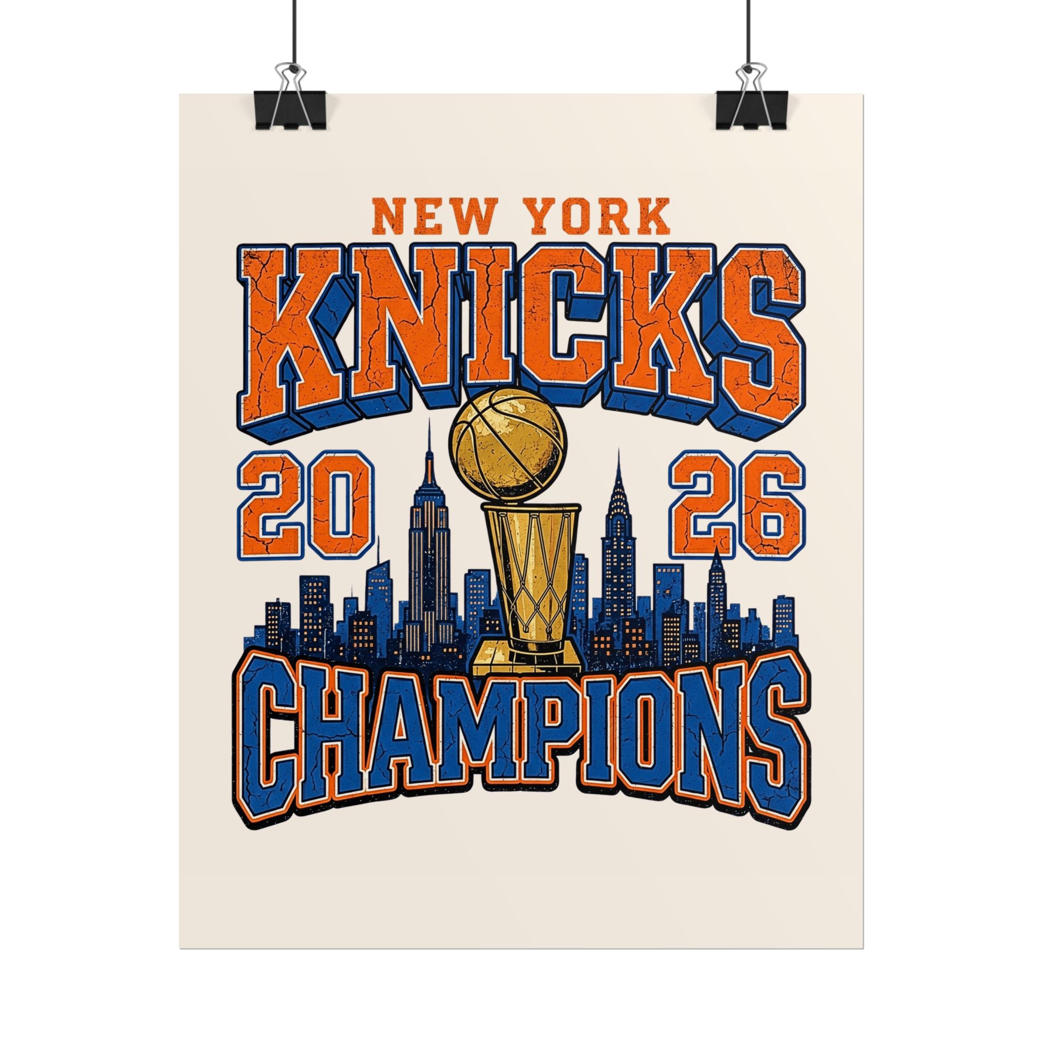 New York Knicks 2026 Champions Wall Art | Retro Skyline Poster