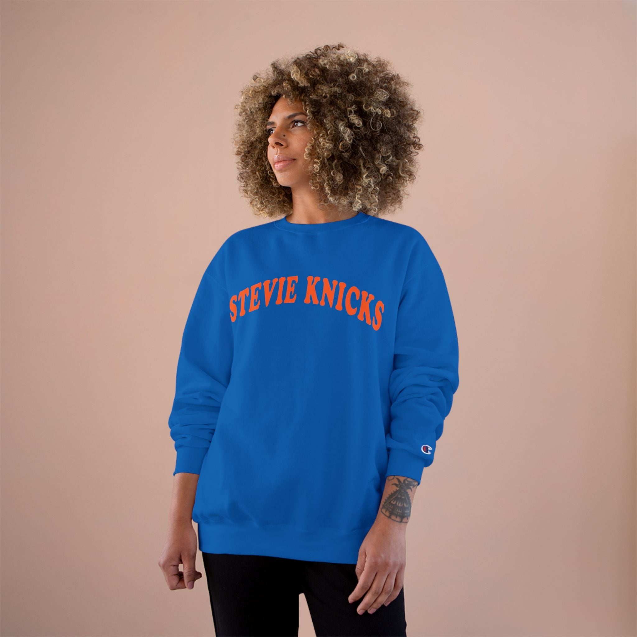 Stevie Knicks Champion Crewneck Sweatshirt | Viral NBA Knicks Swiftie Squad Sweatshirt