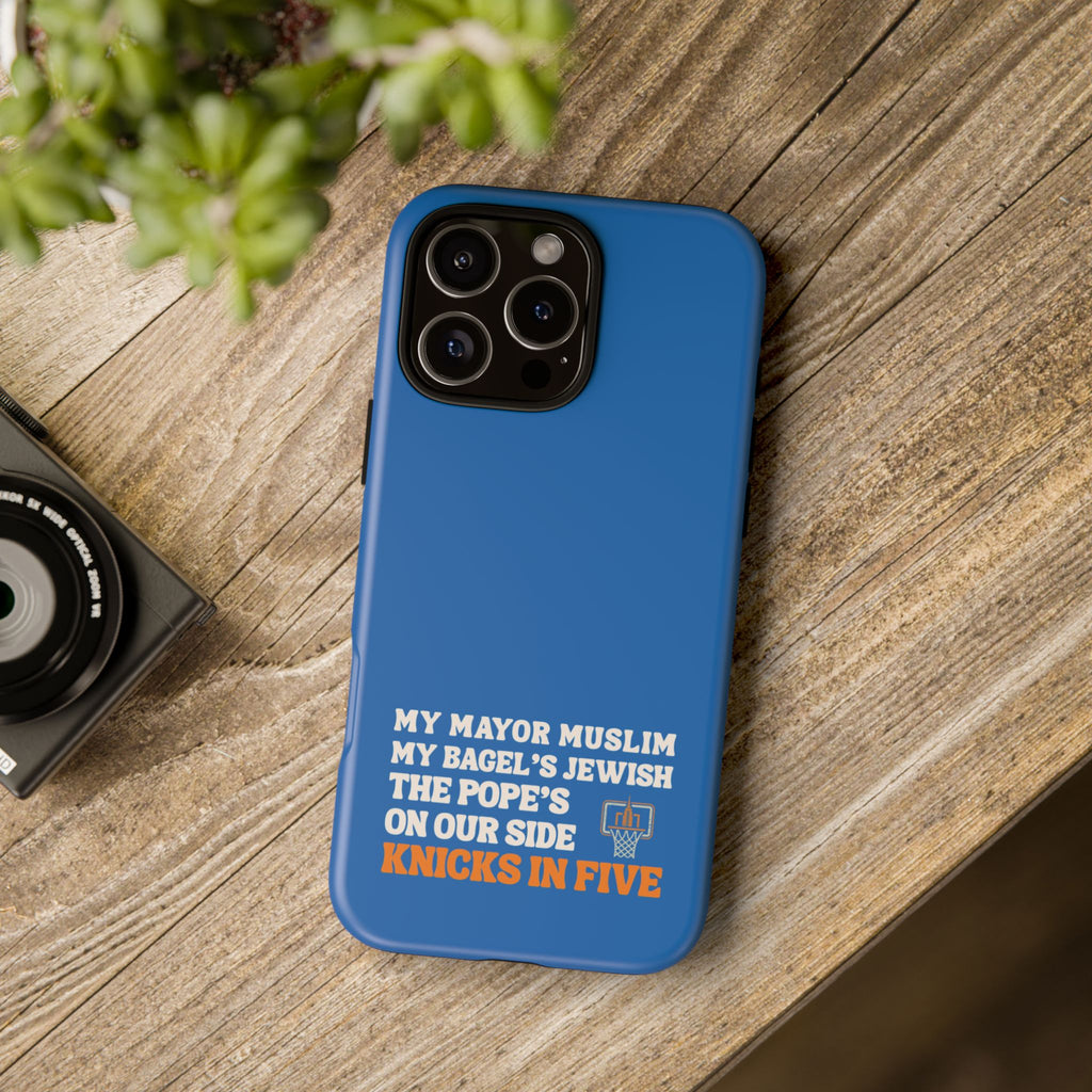 My Mayor Muslim Knicks In Five iPhone Case | My Bagel's Jewish The Pope's On Our Side NY Knicks 2026 Championship Funny Phone Cover
