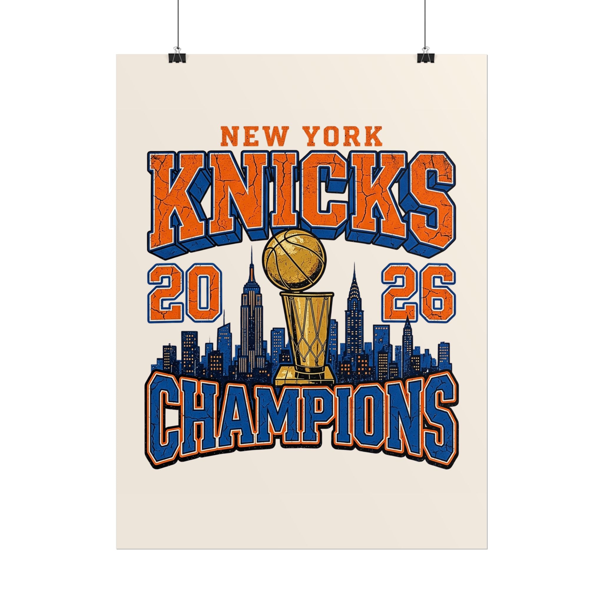 New York Knicks 2026 Champions Wall Art | Retro Skyline Poster