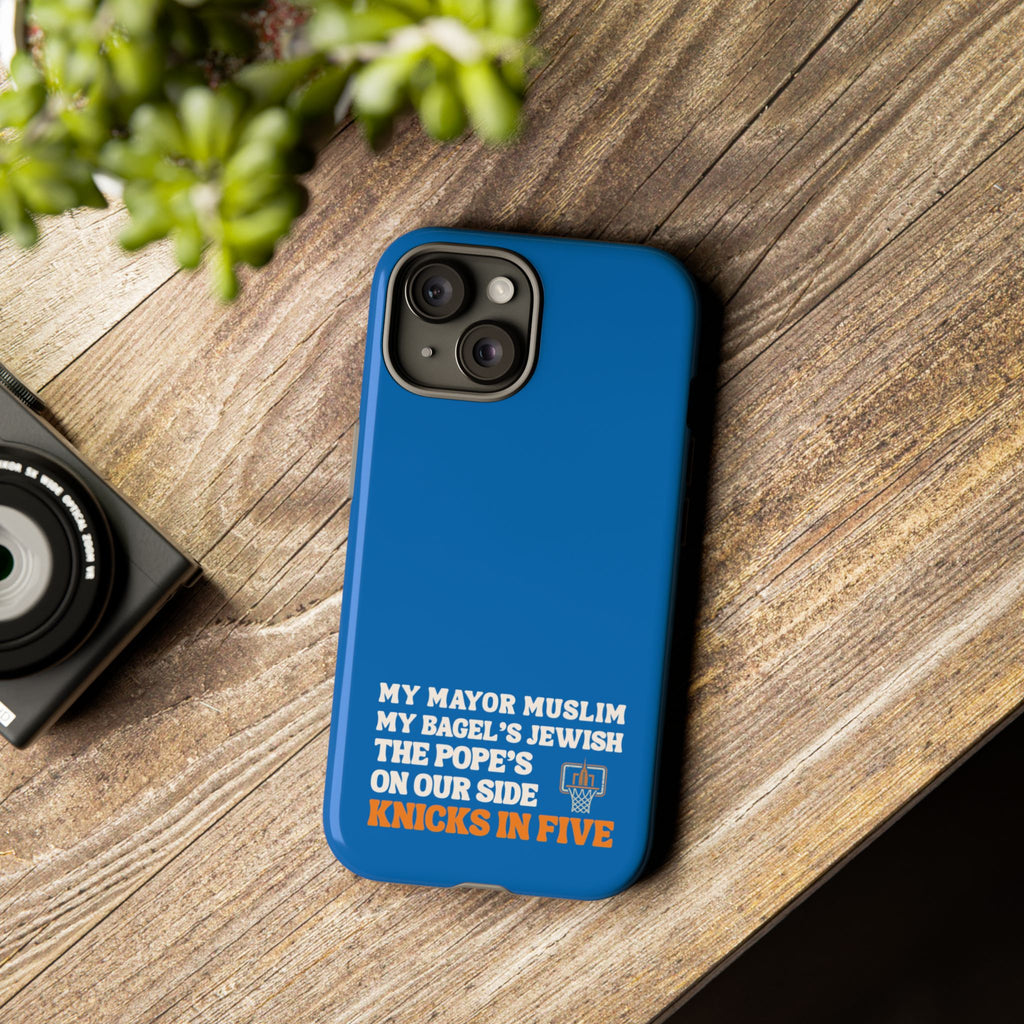 My Mayor Muslim Knicks In Five iPhone Case | My Bagel's Jewish The Pope's On Our Side NY Knicks 2026 Championship Funny Phone Cover